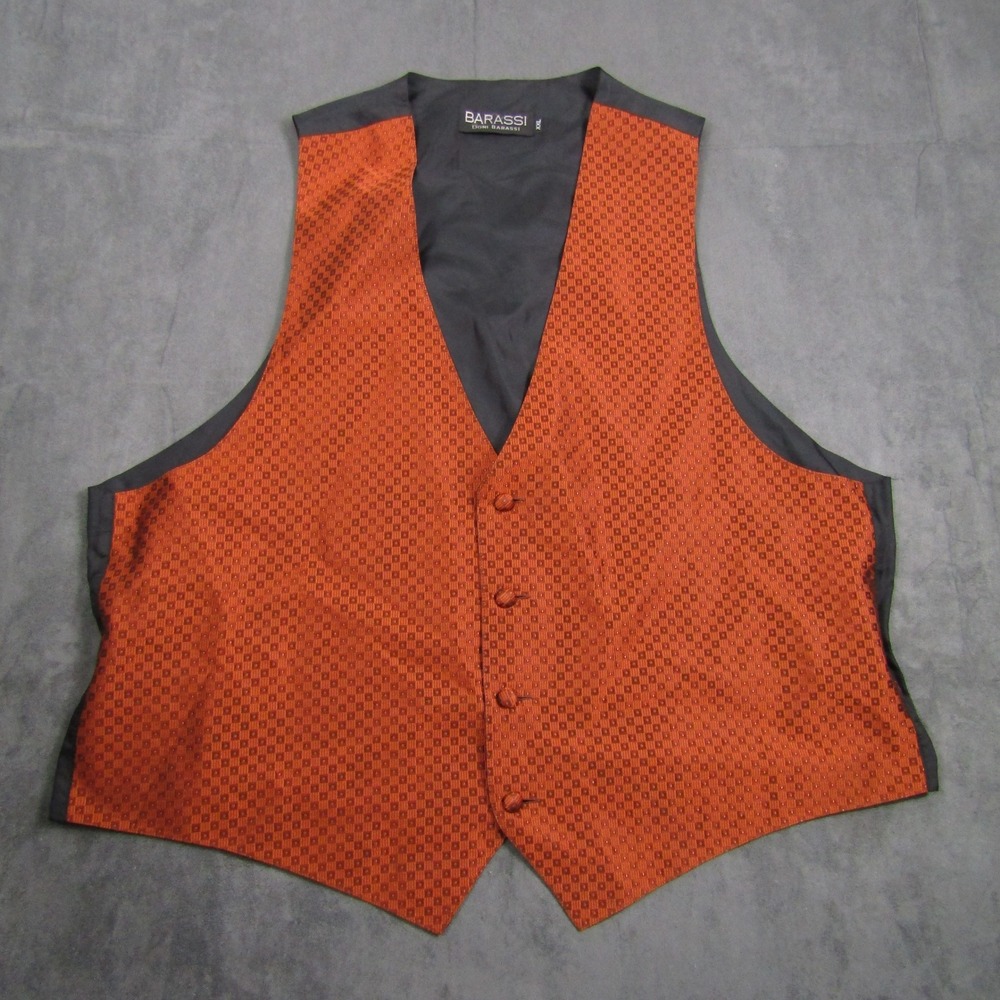 Barassi Vest Mens XXL Orange Black Geometric Diamond Formal Suit Waistcoat